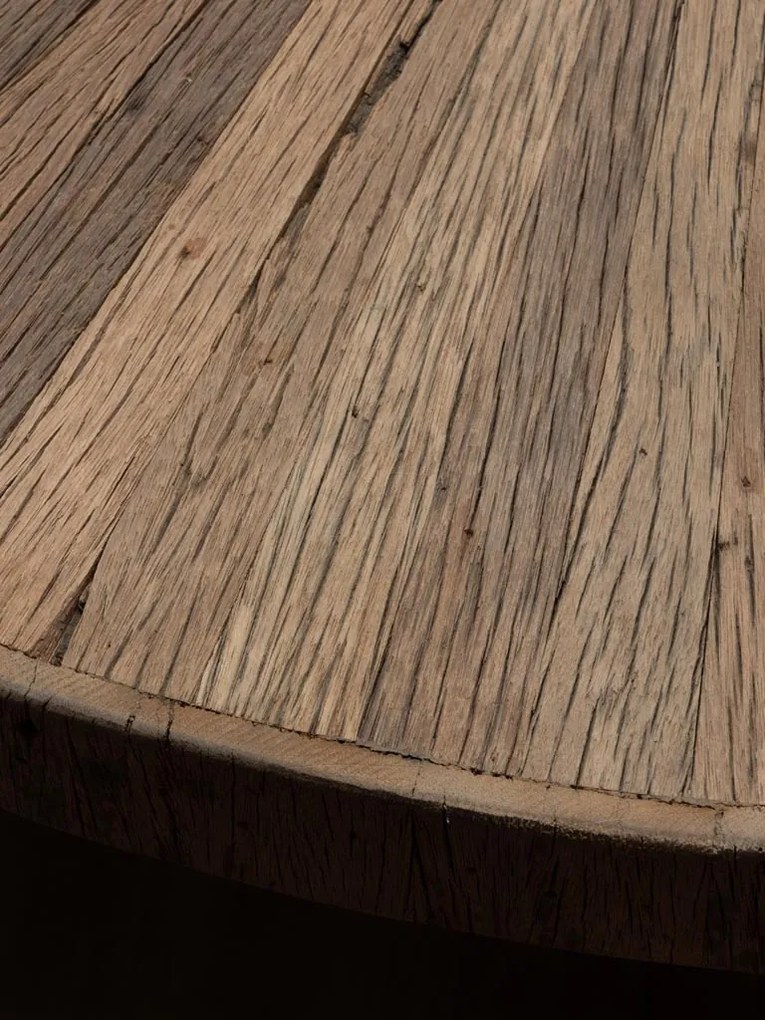 Masa dining, rotunda, din lemn reciclat, cu aspect rustic, Asturias