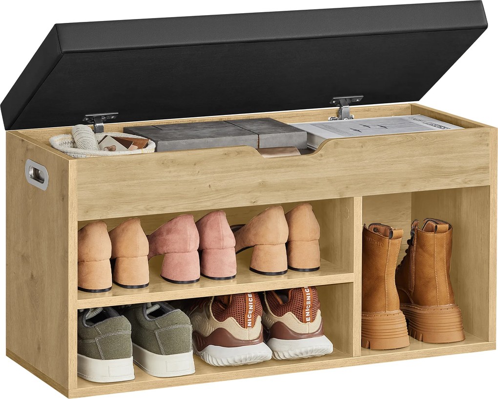 Suport incaltaminte cu banca si sezut negru din piele ecologica TAYLOR ARTISAN 80x30x44 cm