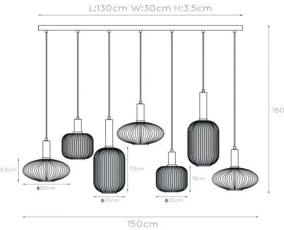 Lustră pe cablu MALOTO 7xE27/40W/230V Lucide 45386/07/62