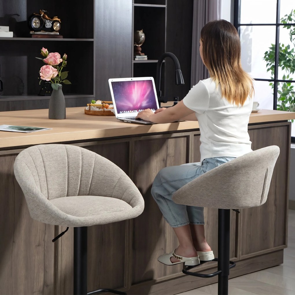 HOMCOM Set 2 Scaune de Bar Rotative din Țesătură cu Înălțime Ajustabilă Bej | Aosom Romania