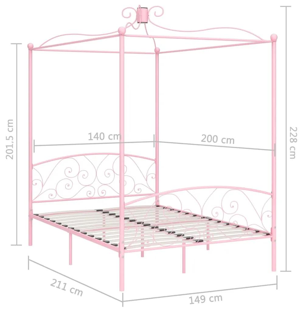 Cadru de pat cu baldachin, roz, 140 x 200 cm, metal Roz, 140 x 200 cm