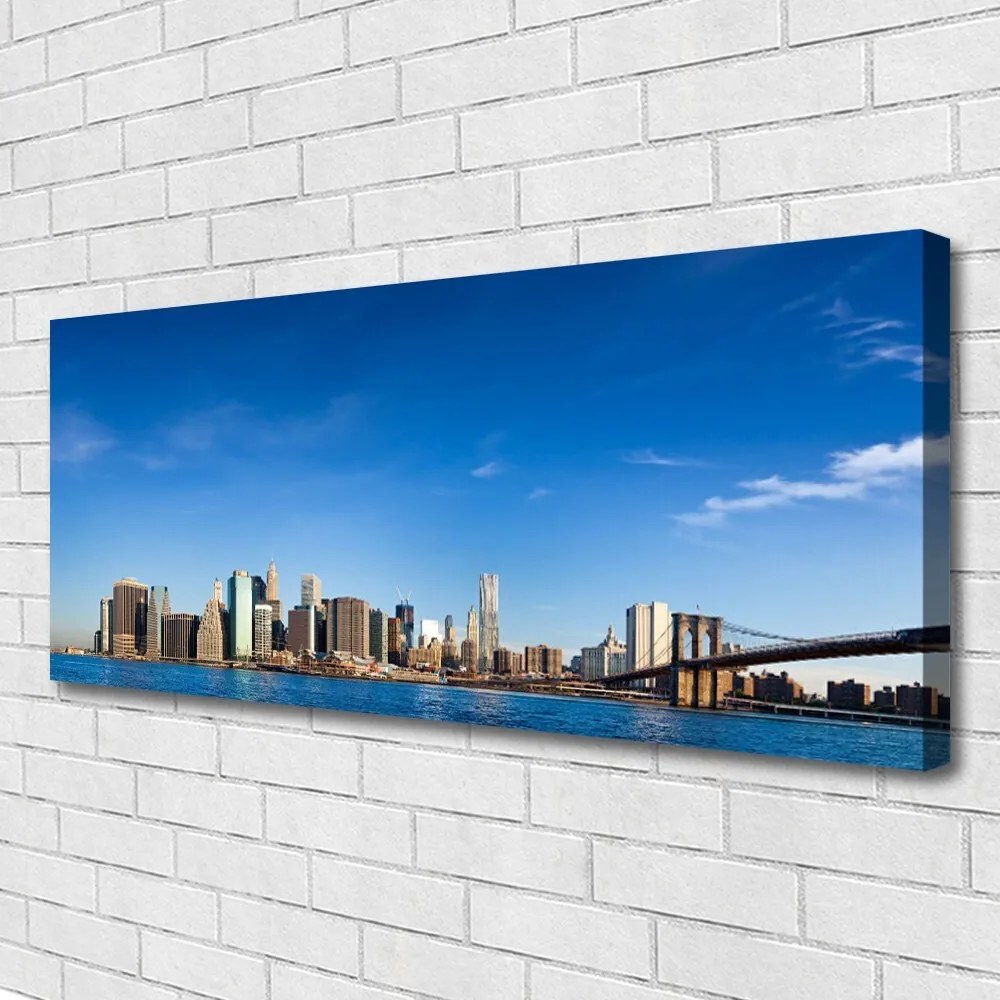 Tablou pe panza canvas Bridge City Case Gri Albastru Negru