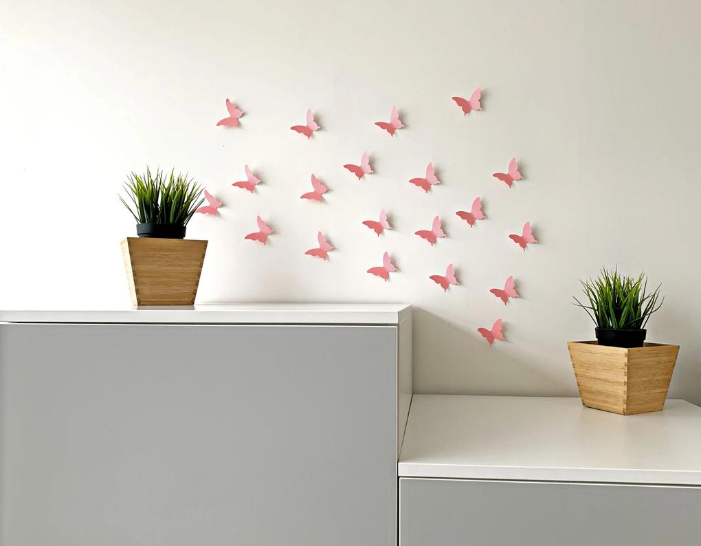 Autocolant de perete "Fluturi 3D din hârtie - roz” 20buc 7,5x5cm