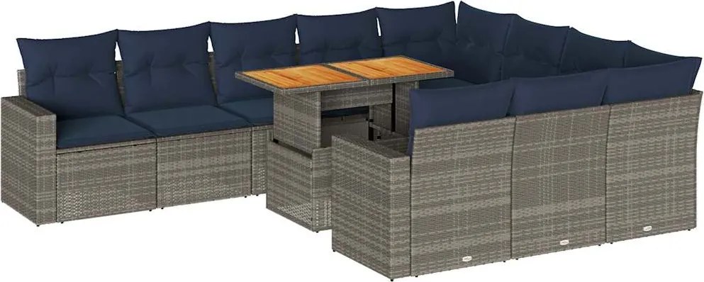 vidaXL Set canapele de grădină cu perne, 11 piese, gri, poliratan