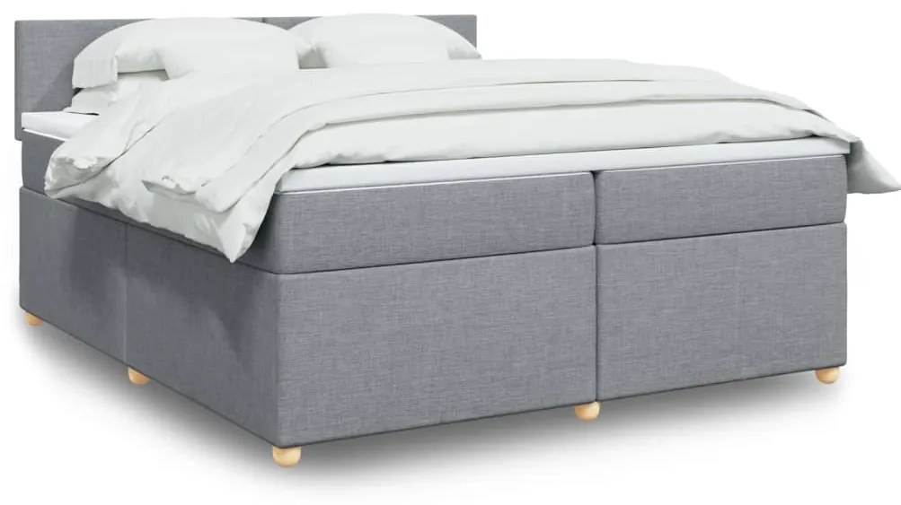 vidaXL Pat box spring cu saltea, gri deschis, 200x200 cm, textil