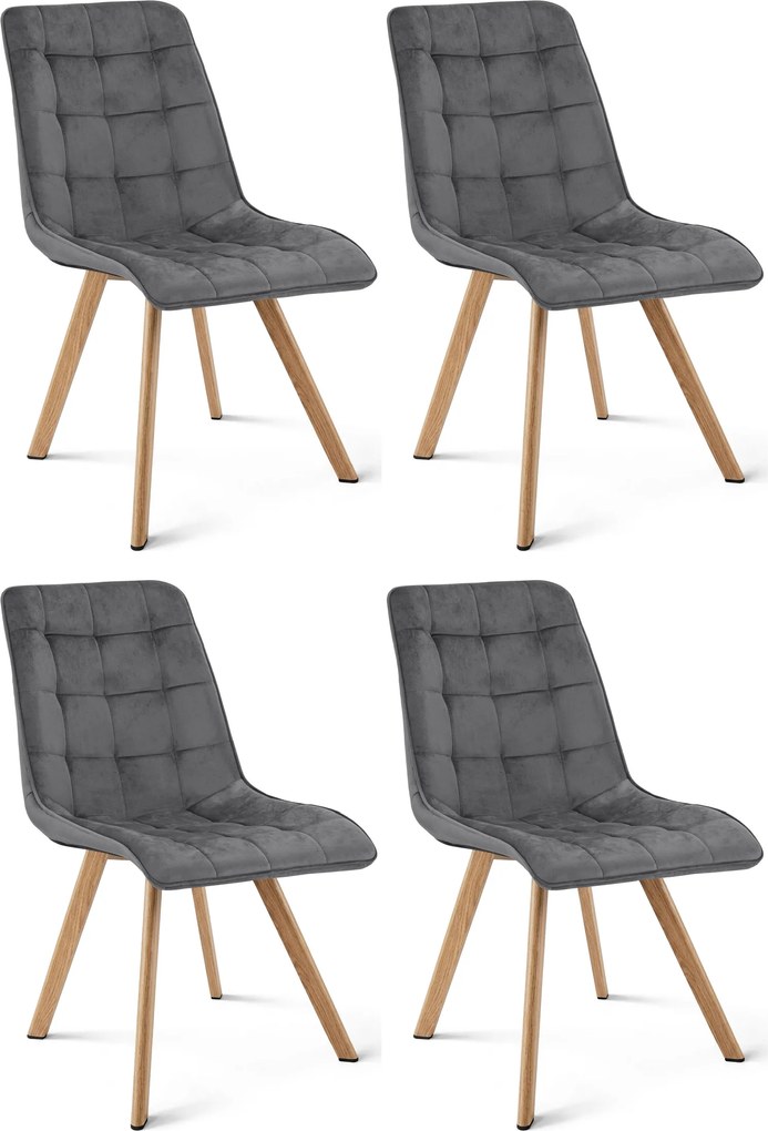 Set 4 Scaune Bucatarie/Dining Spirit Plus Catifea Gri Inchis, Picioare Metalice, Finisaj Lemn