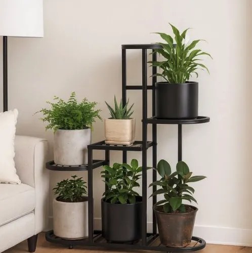 Suport minimalist pentru flori - 5 niveluri, metal negru