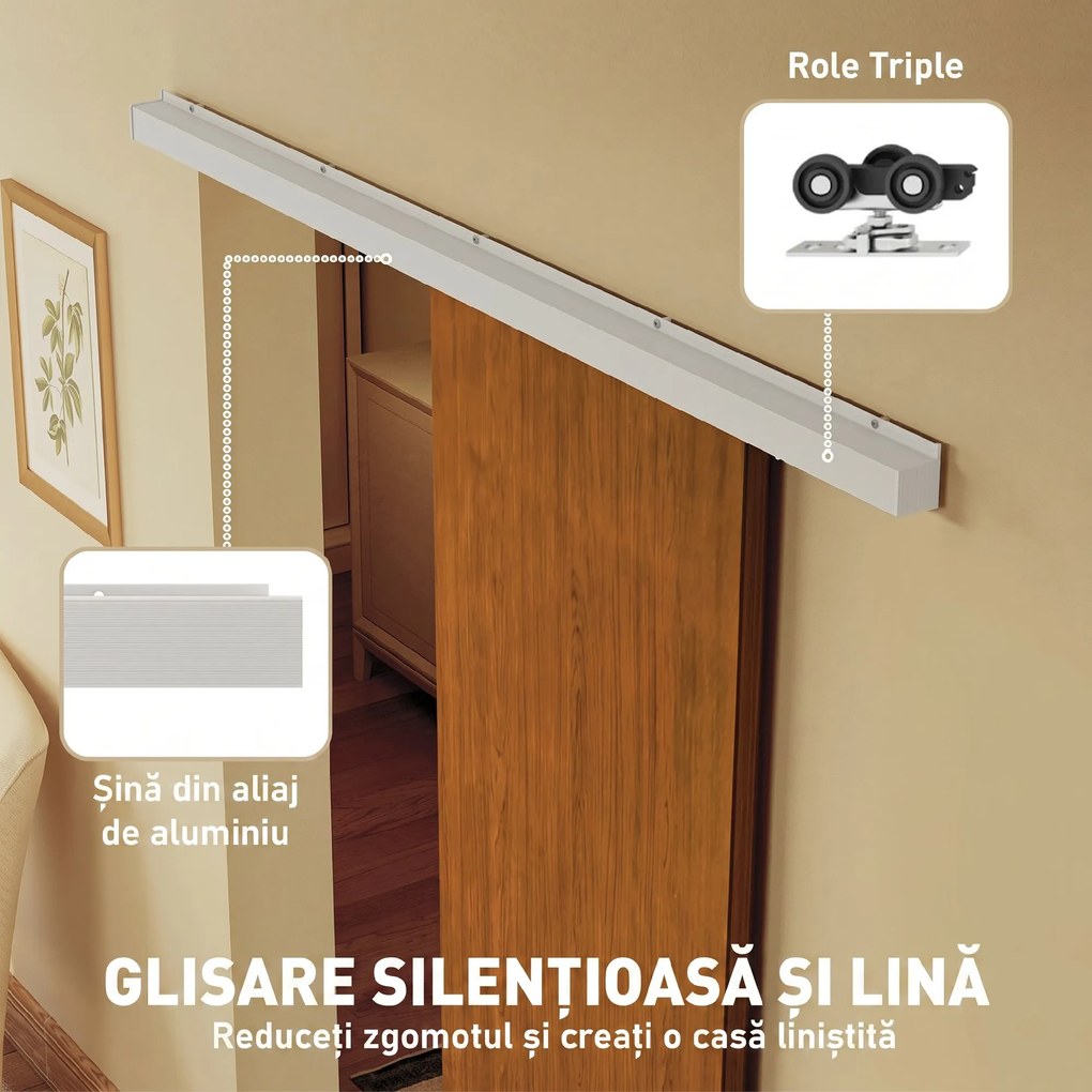 HOMCOM Ușă Culisantă de Interior 75x210 cm, Șină Silențioasă din Aliaj de Aluminiu, Kit Accesorii, Ghidaj, Ușă de Interior Stil Minimalist, din MDF, Impermeabilă, pentru Bucătărie, Baie, Birou | Aosom Romania
