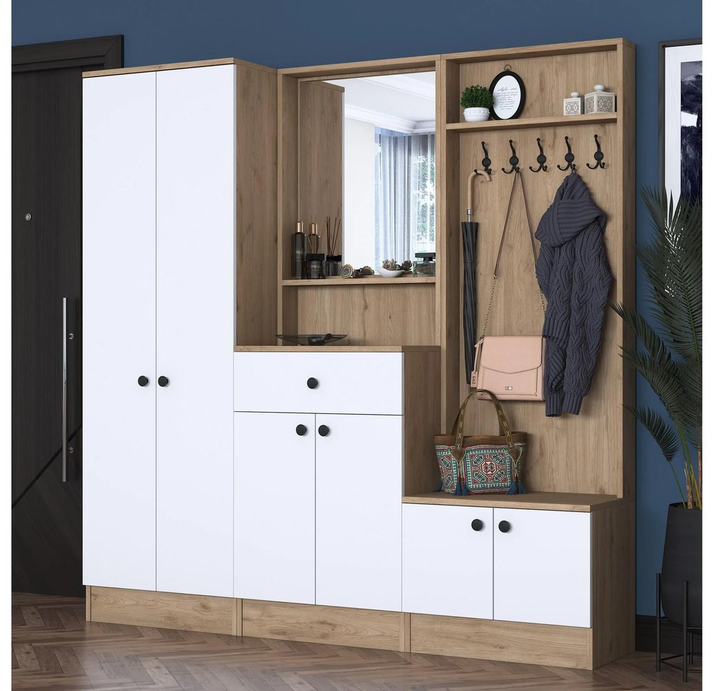 Mobilier hol Pixie 3 (alb + nuc) (cu oglindă). 1102450