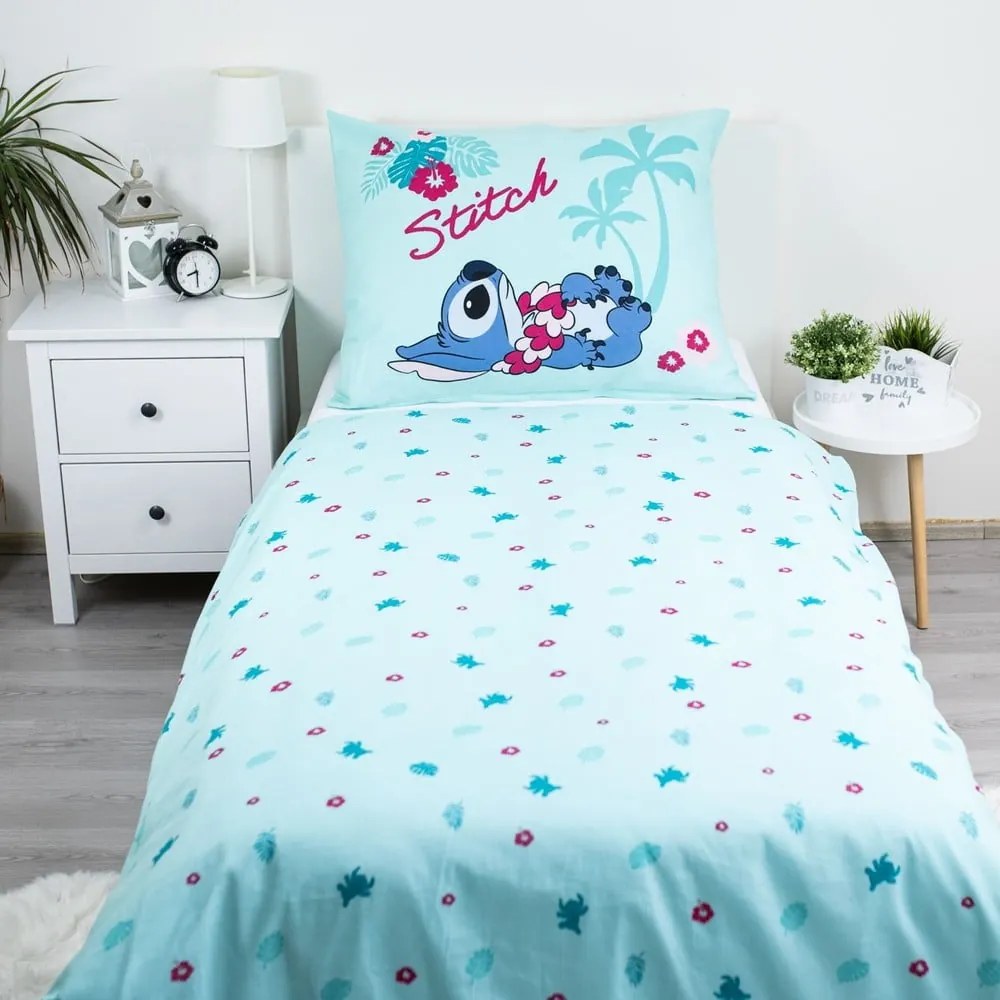 Lenjerie de pat pentru copii albastră din bumbac pentru pat de o persoană 140x200 cm Lilo a Stitch "Hawaii" – Jerry Fabrics