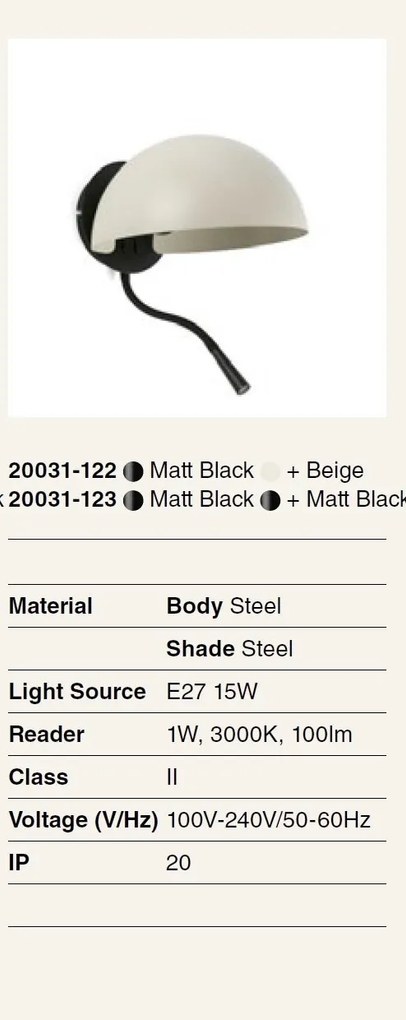 Aplica de perete metal cu reader LED DOMINICA negru