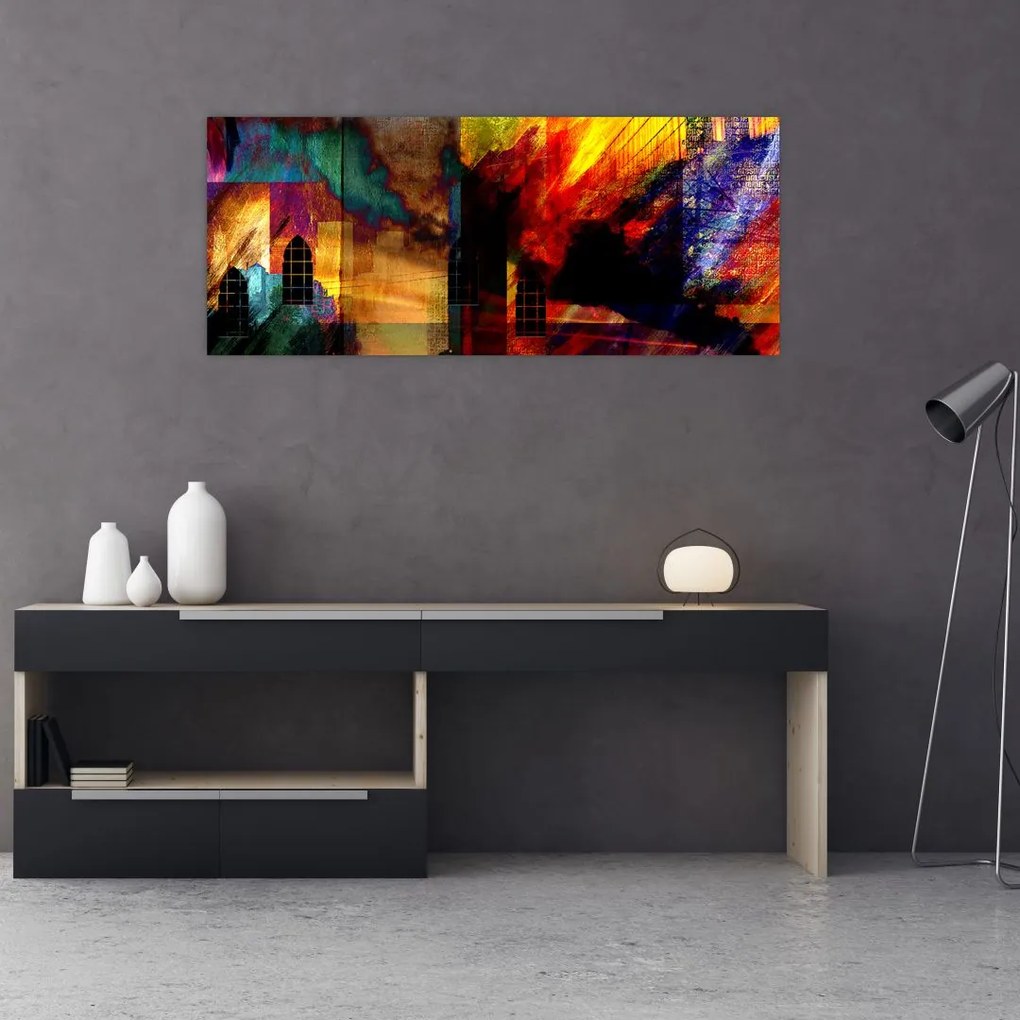 Tablou - Oraș colorat, abstracție (120x50 cm)