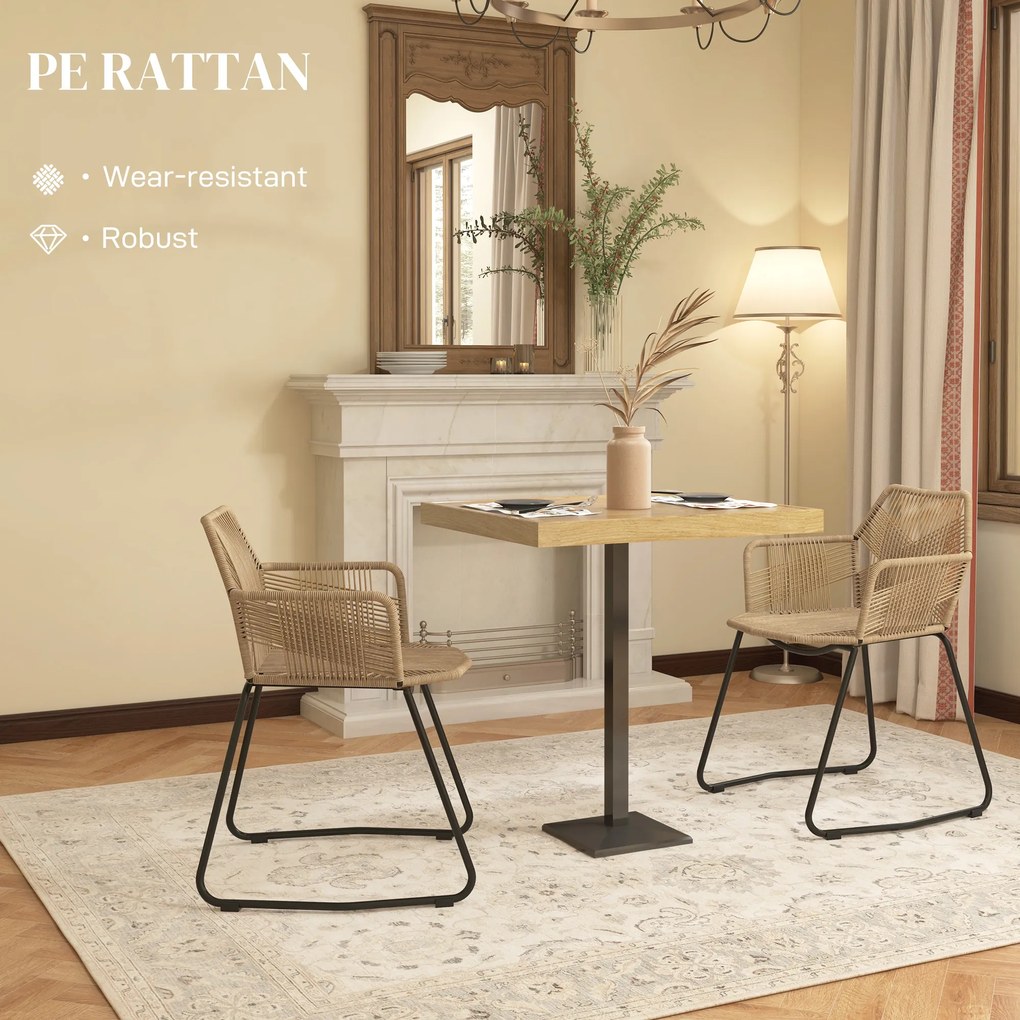 HOMCOM Set 2 Scaune PE Rattan, Scaune de Bucătărie, Scaune de Bucătărie cu Spătar Jos și Cotiere pentru Interior, 56x59x74 cm, Galben | Aosom Romania