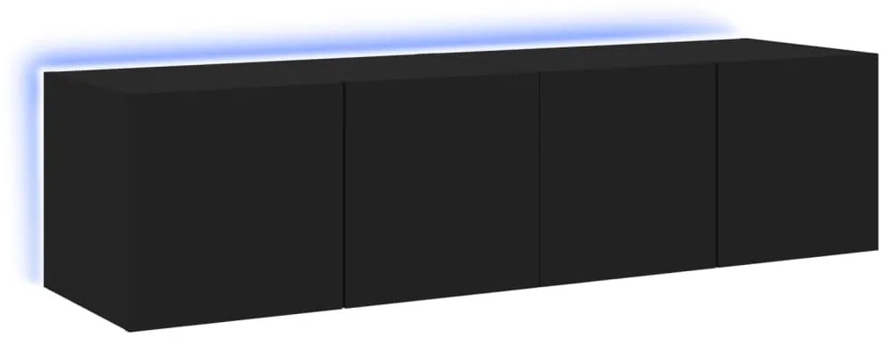 837270 vidaXL Comode TV de perete cu lumini LED, 2 buc., negru, 60x35x31 cm