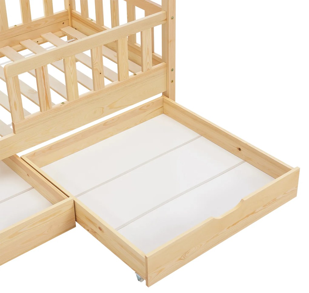 Patut Marli 90 x 200 cm cu 2 sertare si grilaj sipci - natural