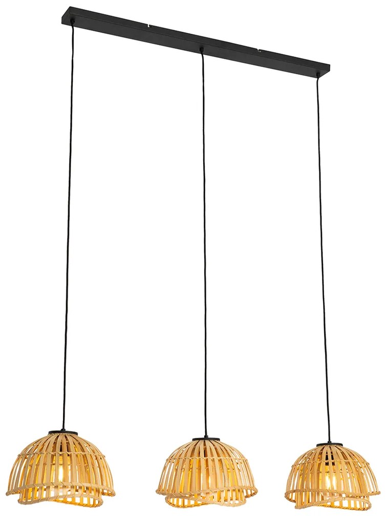 Lampă suspendată orientală neagră cu bambus natural cu 3 lumini - Pua