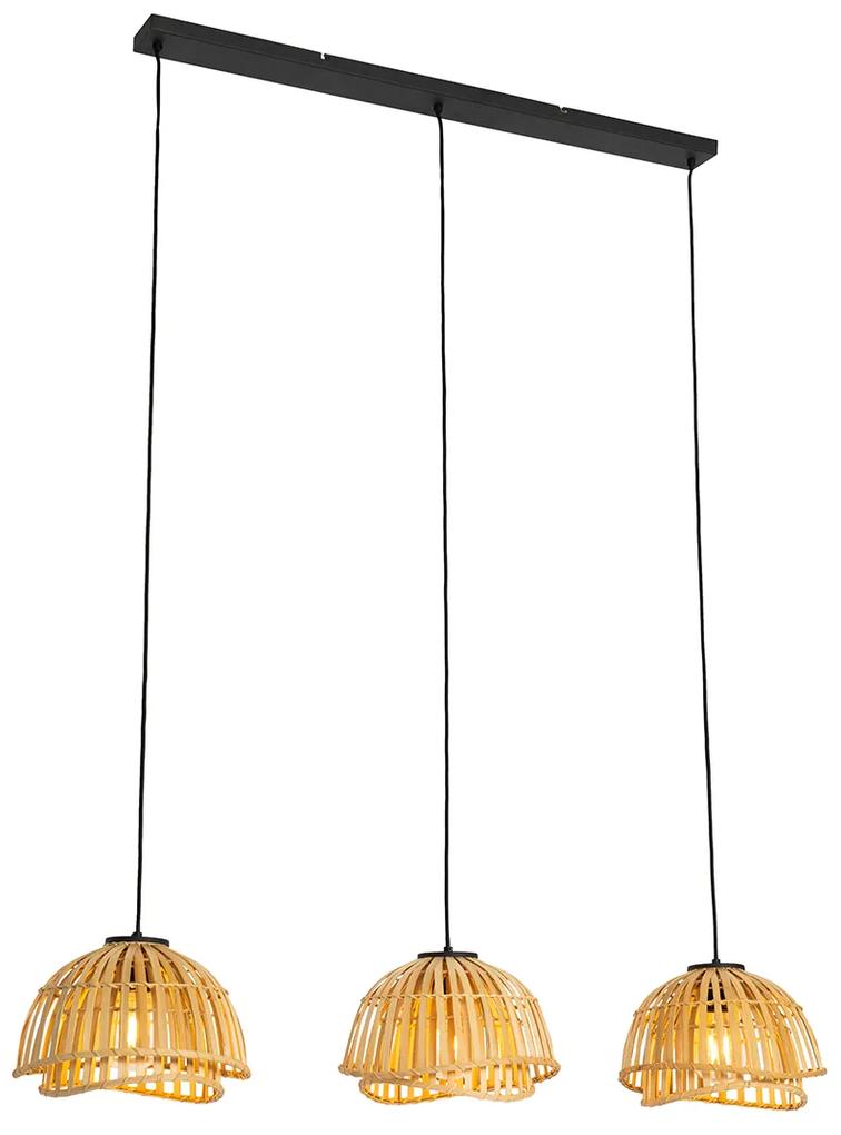 Suspensie orientala neagra cu bambus natural 3 lumini - Pua