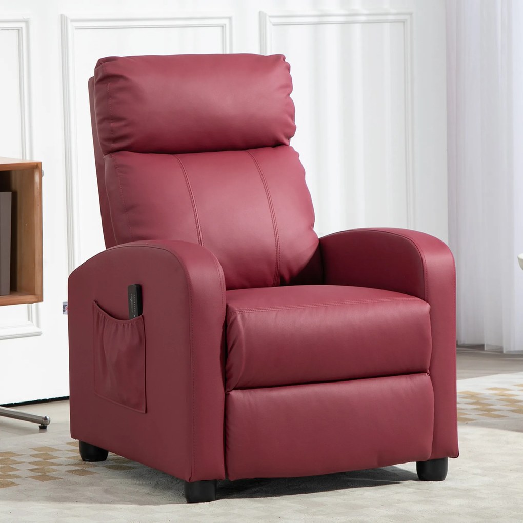 HOMCOM Fotoliu de Masaj cu 8 Moduri, 5 Intensități,  Suport pentru Picioare și Telecomandă, 68x88x98 cm, Roșu | Aosom Romania