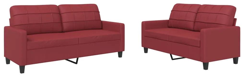 3201361 vidaXL Set de canapele cu perne, 2 piese, roșu vin, piele ecologică