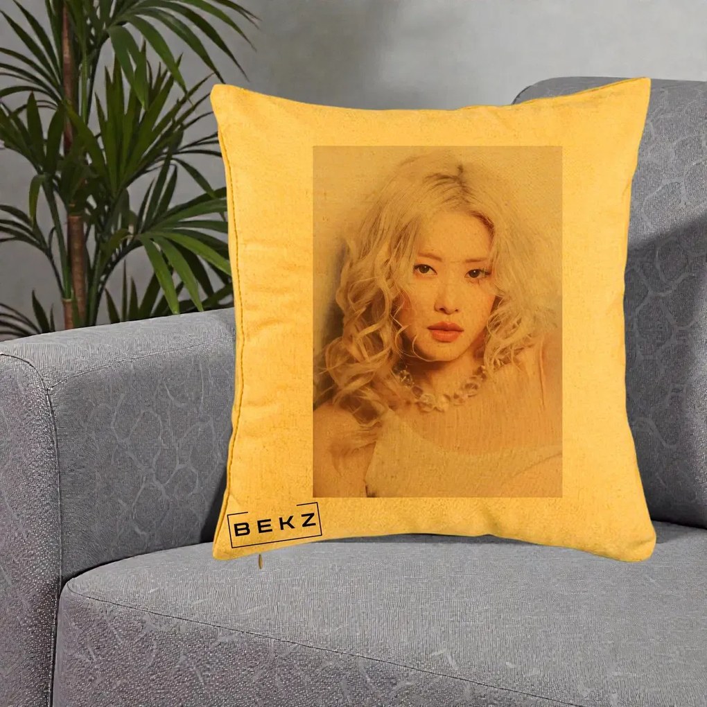 Perna Personalizata K-pop BLACKPINK Rose, 40x40 cm, Galben, Husa Detasabila, Perna Inclusa, BEKZ®