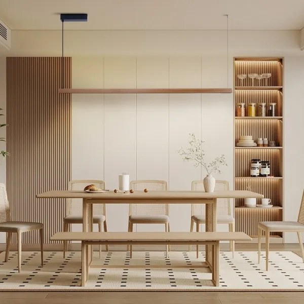 Immax NEO 07305L - Lustră LED dimabilă pe cablu MADEIRA, 44W/230V, Wi-Fi Tuya, 202 cm, stejar