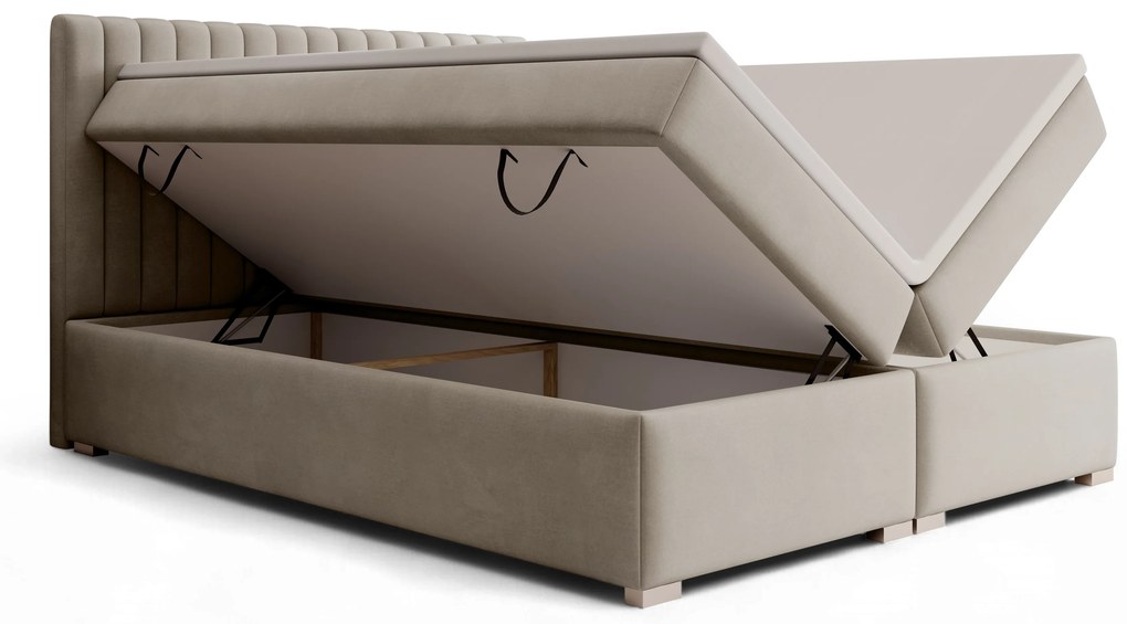 Pat boxspring cu ladă de depozitare Solani 160x200 - velur bej Castel 15