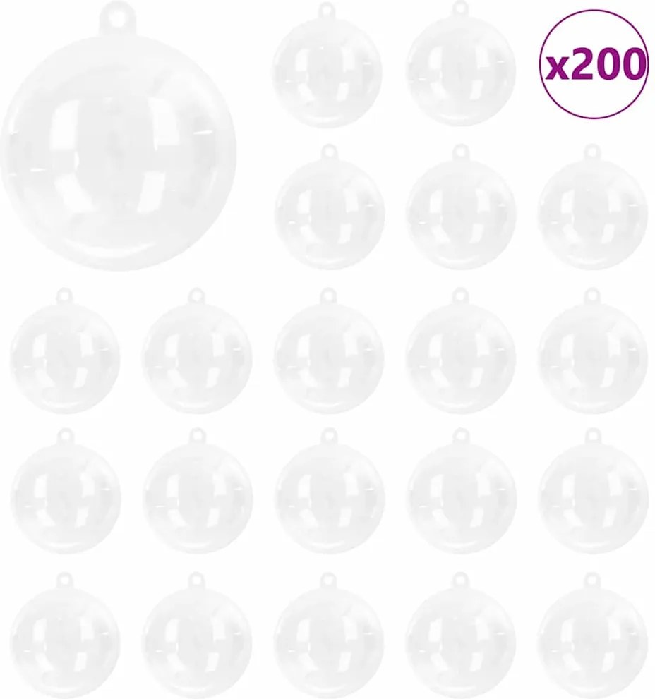 vidaXL Set de Globuri de Crăciun 200 pcs Transparent Ø 5 cm