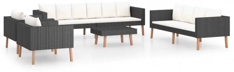 Set mobilier de gradina din poliratan, cu perne, 5 piese, negru