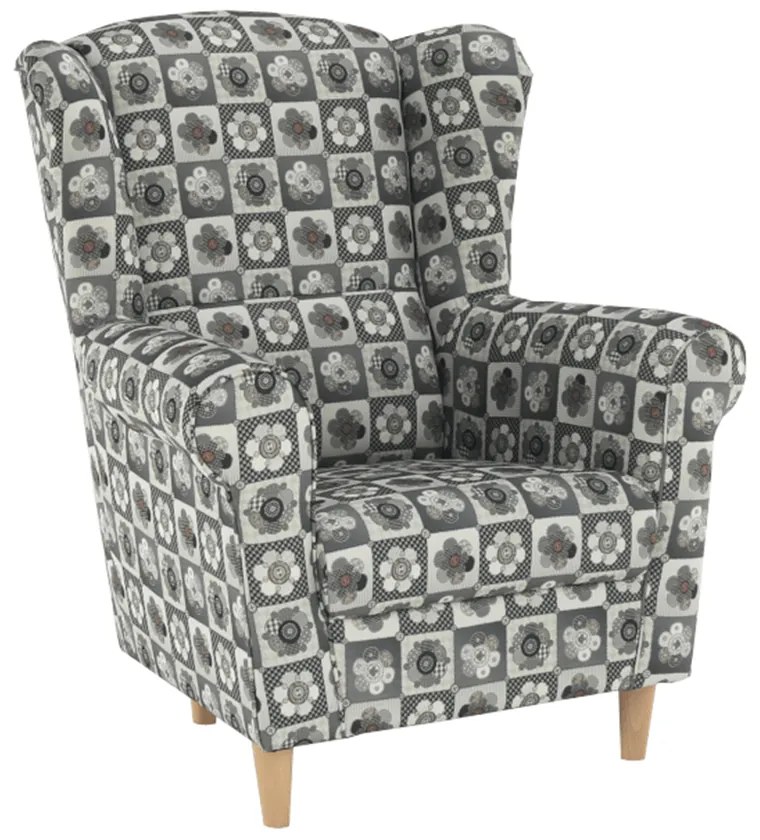 Fotoliu cu urechi cu taburete Aevo (patchwork N1). 788159