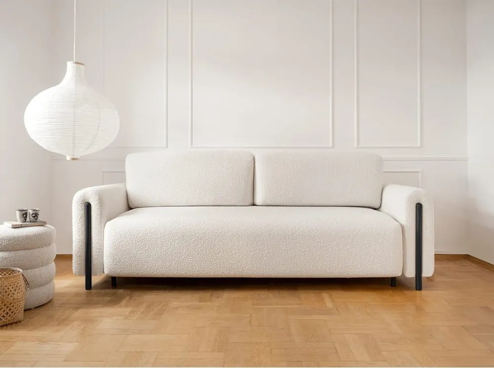 Canapea fildeș extensibilă/cu spațiu de depozitare cu tapițerie din țesătură bouclé 244 cm Arcadova – ELTAP