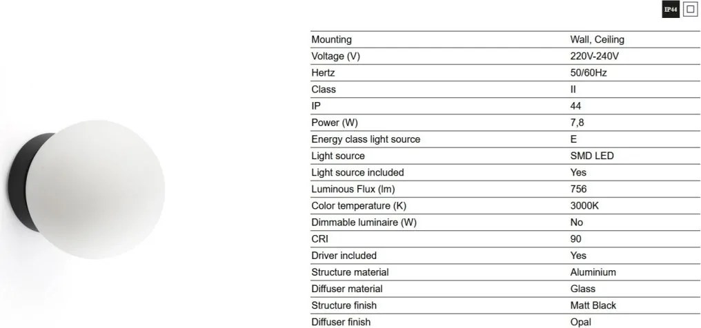 Aplica LED pentru baie IP44 PING D-10cm negru, alb