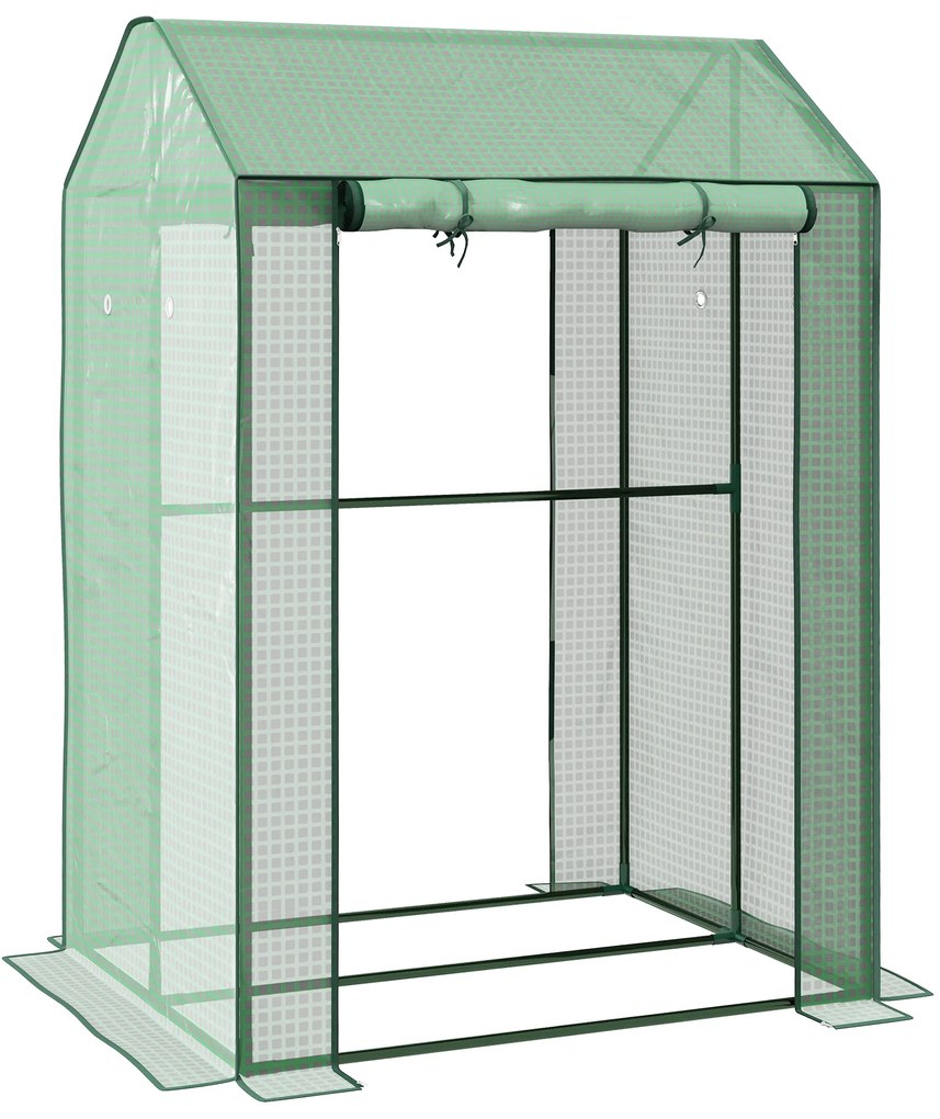 Outsunny Seră de grădină cu 2 spații și 2 uși cu role - 0,8 m² Seră pentru tomate dim. 1L x 0,8l x 1,5H m, Oțel și PE | Aosom Romania