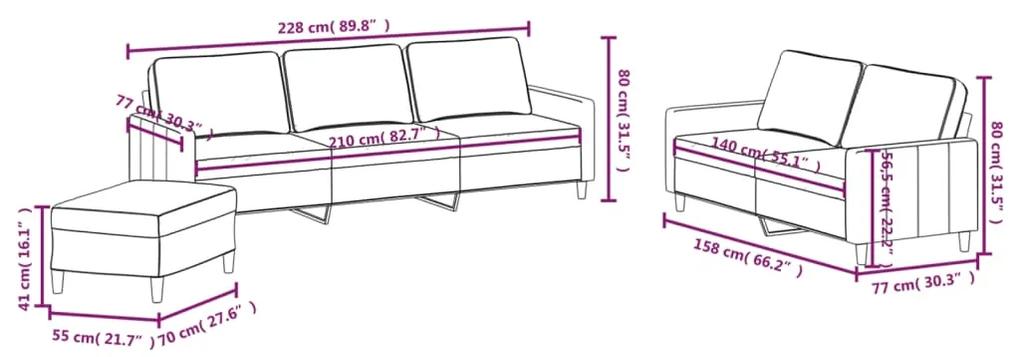 Set de canapele cu perne, 3 piese, gri deschis, catifea Gri deschis, 158 x 77 x 80 cm + 228 x 77 x 80 cm