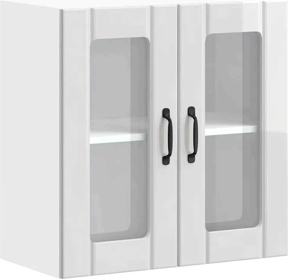 vidaXL Dulap bucătărie cu ușă sticlă Lucca lemn prelucrat alb lucios