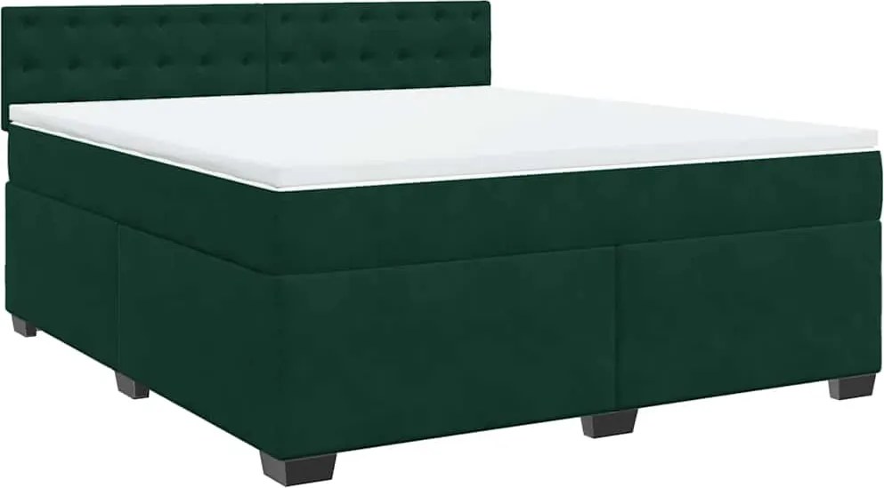 vidaXL Pat box spring cu saltea, verde închis, 180x200 cm, catifea