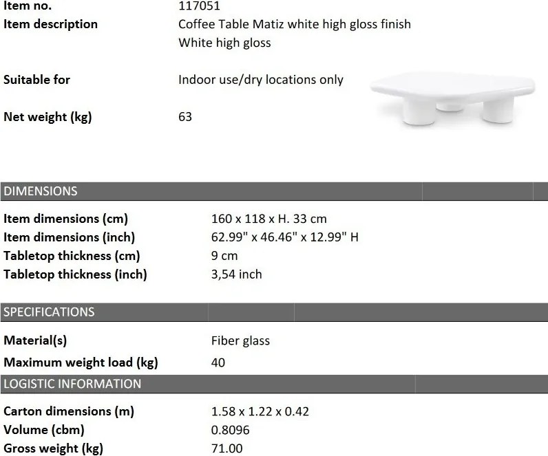 Masuta din fibra de sticla design LUX Matiz