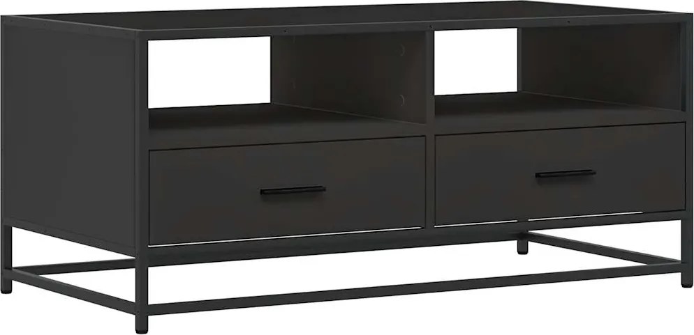 vidaXL Măsuță de cafea, negru, 100x50x45 cm, lemn prelucrat și metal