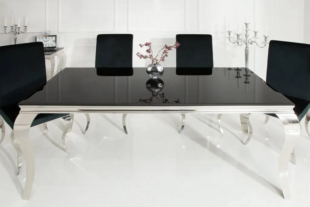 Masa Dining Eleganta, Sticla, Negru, Modern Barock 200cm