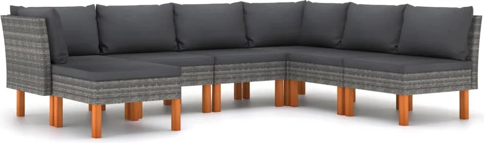 vidaXL Set mobilier de grădină cu perne, 7 piese, gri, poliratan