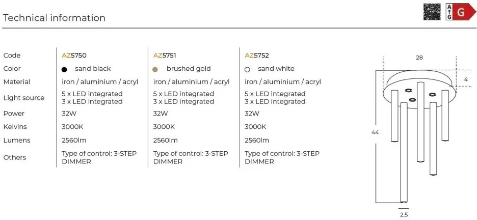 Plafoniera LED dimabila moderna ILIOS 5 top alba