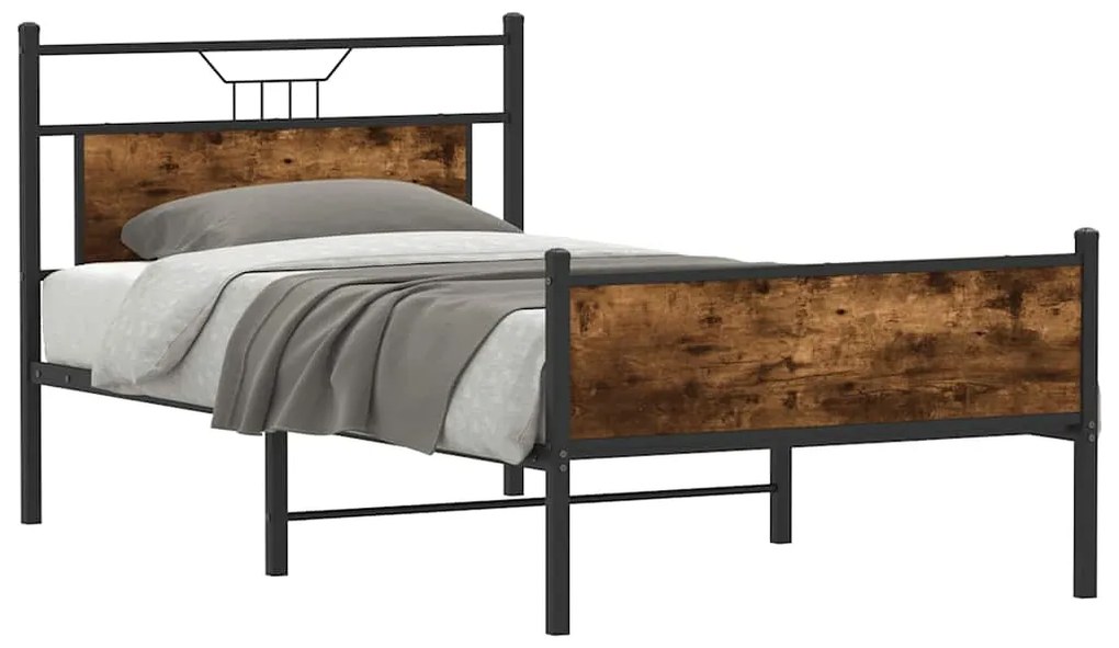 vidaXL Cadru de pat fără saltea Stejar afumat 107x203cm Lemn prelucrat
