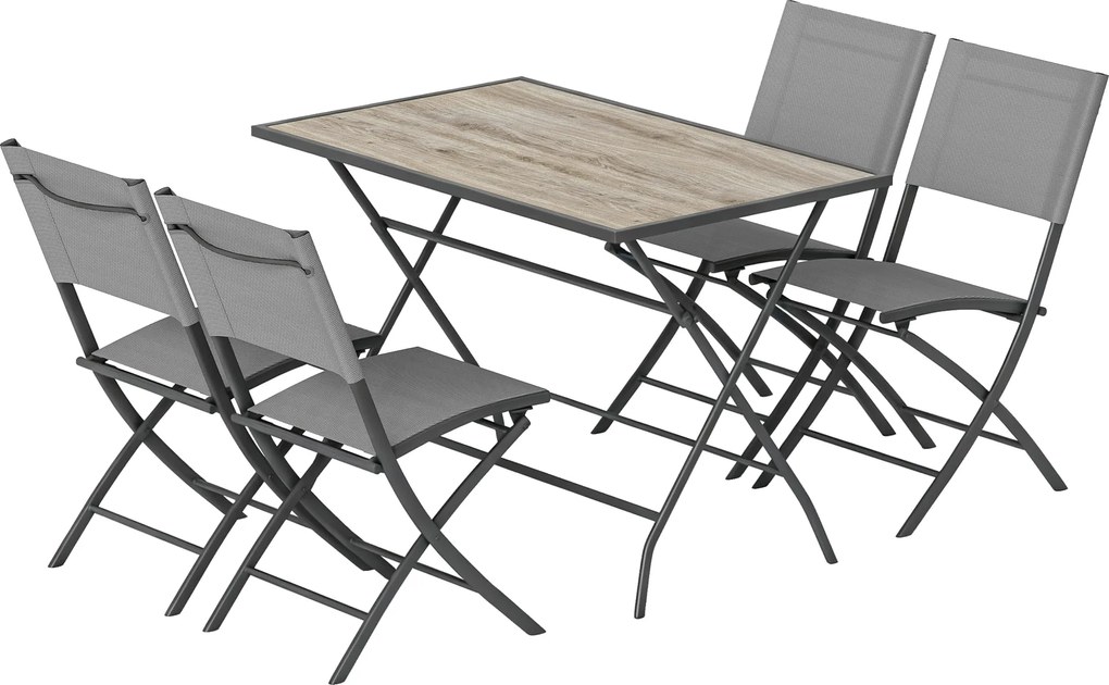 Outsunny Set mobilier grădină pliabil 5 piese masă cu 4 scaune respirabile aspect lemn economisitor de spațiu | Aosom Romania