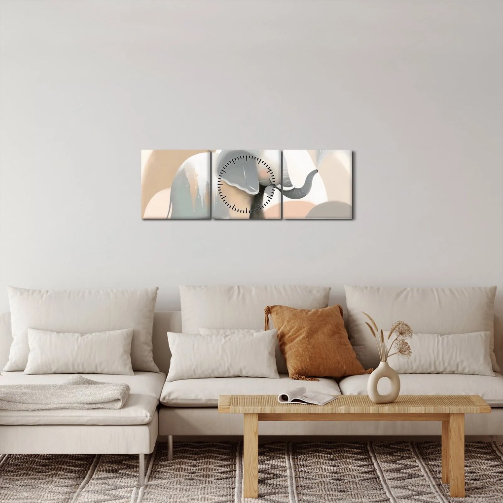 Tablou - Elefant în culori pastel (cu ceas) (90x30 cm)