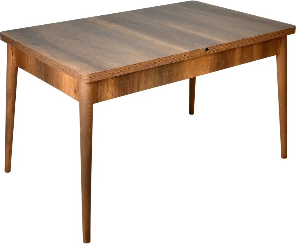 Set masa extensibila cu 4 scaune tapitate Homs nuc/bej 110 x 70 cm picioare lemn  