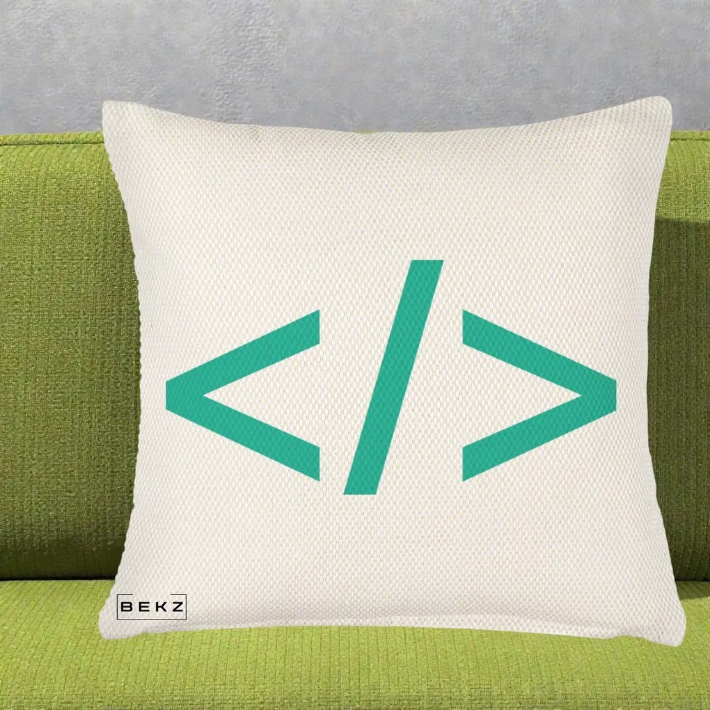 Perna Personalizata Cod HTML Turcoaz, 40x40 cm, Crem Reliefat, Husa Detasabila, Perna Inclusa, BEKZ®