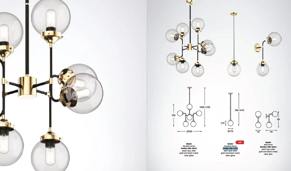 Lustra, Pendul modern modern RIANO auriu/ transparent P0454-01D-F7AC ZL