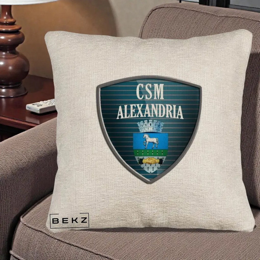 Perna Personalizata CSM Alexandria Fotbal, 40x40 cm, Bej Canapea, Husa Detasabila, Perna Inclusa, BEKZ®