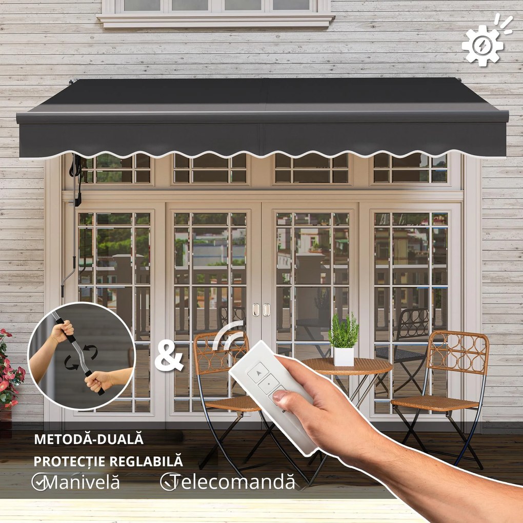 Outsunny Pergolă cu Prindere Fără șuruburi cu Manivelă Electrică, Ajustabilă în Înălțime, Pergolă cu Brațe Articulate 300 cm Lățime Gri Închis | Aosom Romania