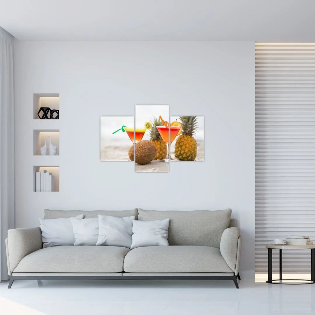 Tablou cu ananas și pahare pe plajă (90x60 cm)