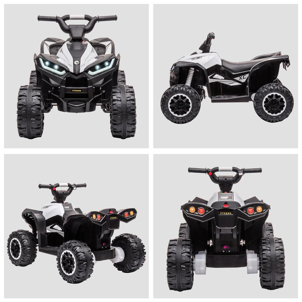 HOMCOM Quad Electric pentru Copii 3-5ani,12V ATV, Motocicleta pentru Copii  Dublu Motor si 2 Viteze, Roti Late cu Suspensii si Faruri LED, Alb
